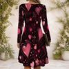 Women Cross V Neck Long Sleeve Dress Pink Heart Floral Print Irregular Hem Dress
