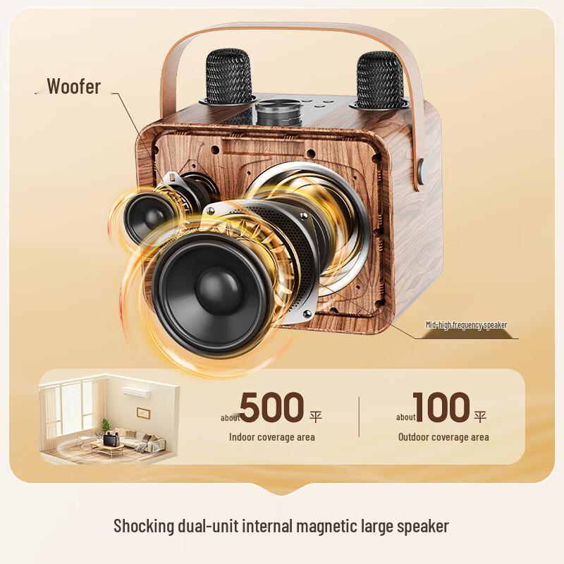 iKF M1 Retro Portable Bluetooth KTV Speaker with Microphone CN plug (adapter included)