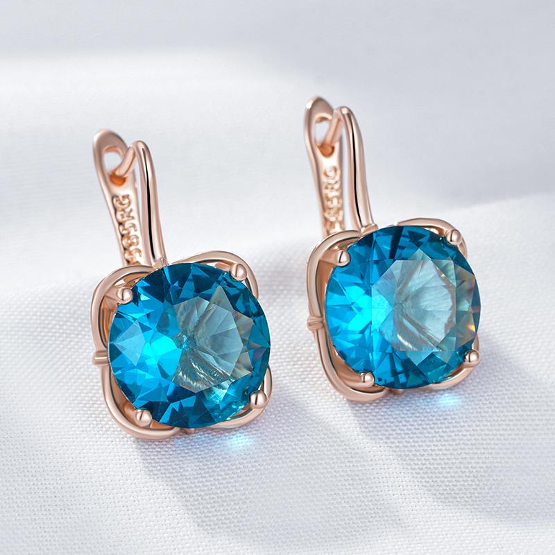 Shiny Blue Natural Zircon Dangle Earrings For Women Fashion  Rose Gold Color High Quality Daily Fine Jewelry