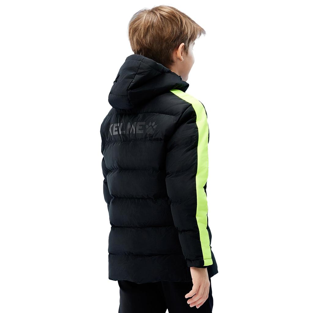 Kelme Kids' Winter Cotton Sports Jacket, Soccer Training Jersey, Warm and Thick, Short Version A, Black, Size 140