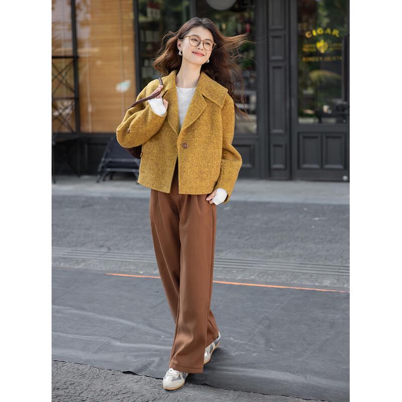 MokaNa Women's Elegant Winter Wool Blend Short Coat