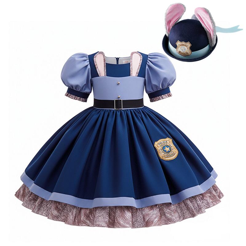 Girl Cosplay Judy Hopps Police Officer Dress Zootopia Bunny Costume Kids Dress Up Halloween Rabbit Dress Outfits