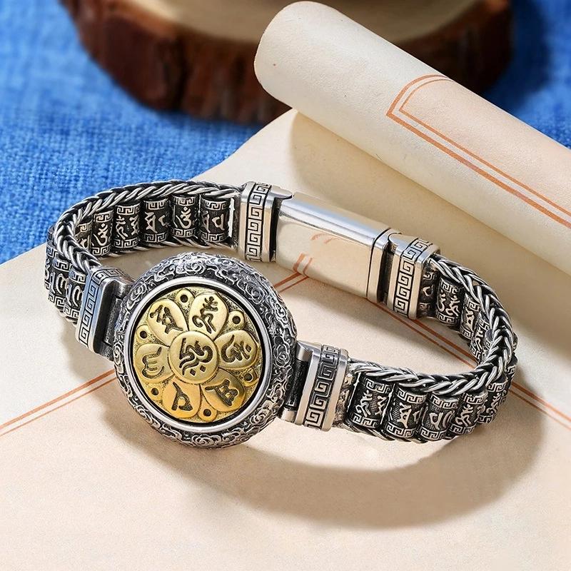 Roterende Lulu Tong Seksstavelsesmantra Armbånd, Roterende Hjul, Sutrarør-armbånd, Herremote