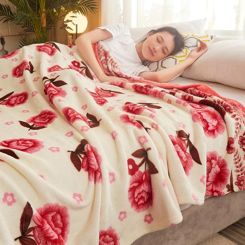 Soft Blanket for Beds Thin Coral Fleece Plaids for Sofa Single/Queen/King Blanket for Travel Reactive Printed Blanket Plaids