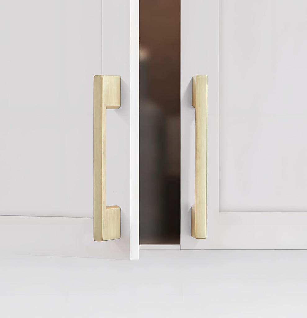 Pack of 10 Brushed Brass Gold 3-Inch Square Cabinet Pulls Solid Metal Drawer Handles for Kitchen Cupboards Dressers Vanities with Smooth Polished Edg