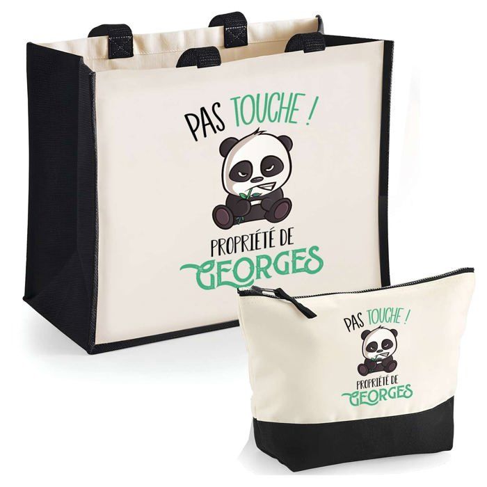 Coffret duo cabas et trousse - PLANETEE - Georges pas touche Panda - Jute & coton - Impression DTF HD - Fabriqué en France