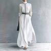 Amazon European and American winter French elegant wind contrasting color long-sleeved dress high-necked chiffon long belt long dress