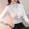 2025 Spring & Autumn Korean Style Women's Stand-Up Collar Long Sleeve Slimming Ruffle Shirt