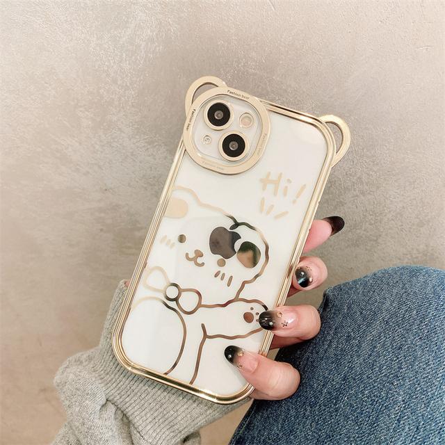 Husă drăguță pentru ureche de urs, placată cu sclipici, pentru Iphone 13 12 11 14 Pro Max Xs X 7 8 14 Plus, husă transparentă din spate a telefonului