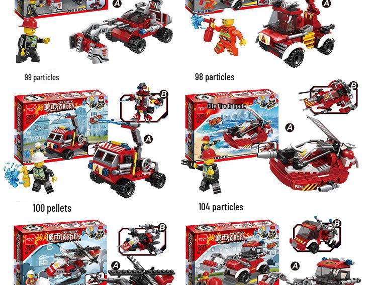LEGO-Compatible Fire Engine & Firefighter Minifigure Set - 8 Model DIY Assembly for Kids