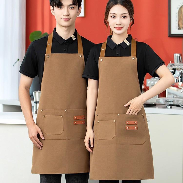 Adjustable Waterproof Canvas Apron with Logo Print for Kitchen and Restaurant Use
