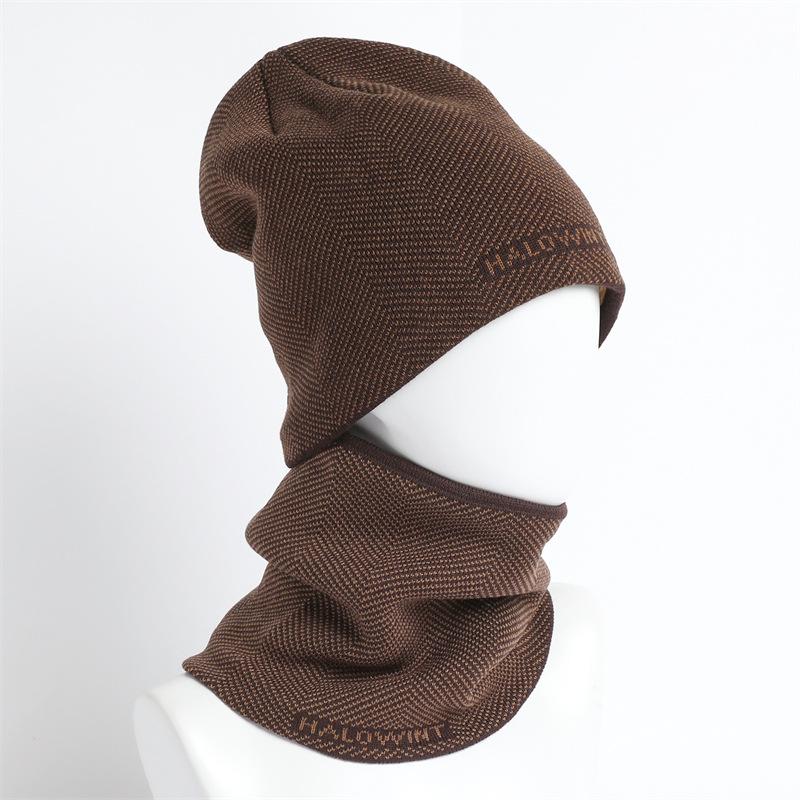 

Wind velvet thickened herringbone pattern pullover hat scarf two-piece set warm knitted hat windproof autumn and winter scarf women