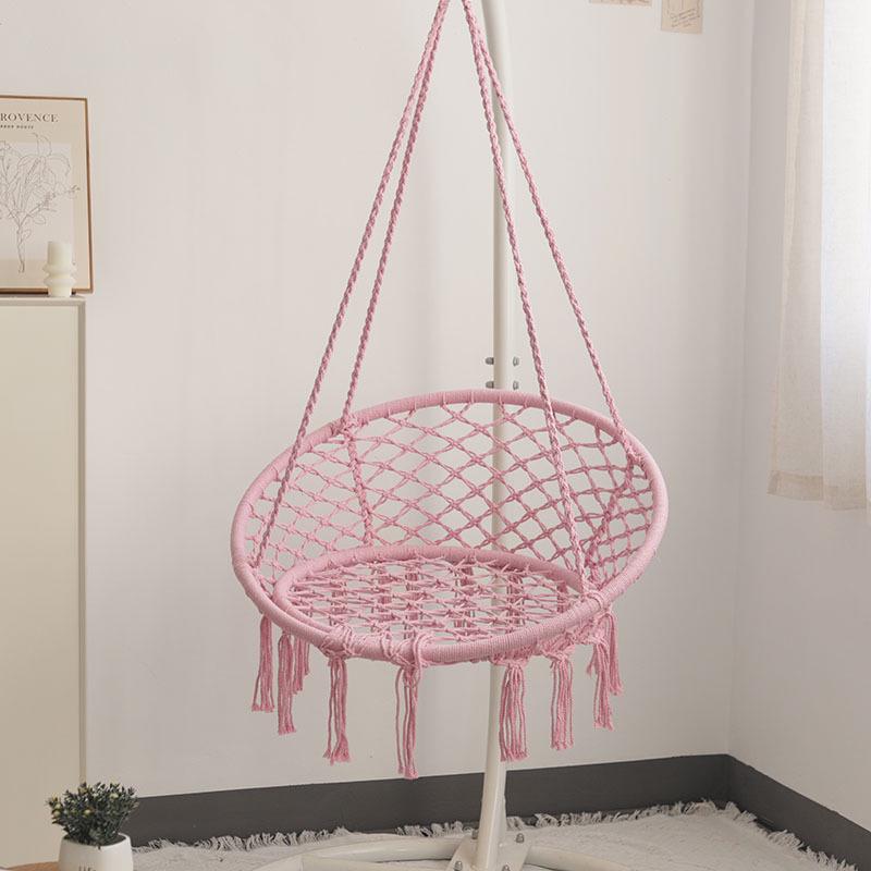 Nordic Style Cotton Rope Hanging Chair with Tassels - Indoor/Outdoor Swing Lounge