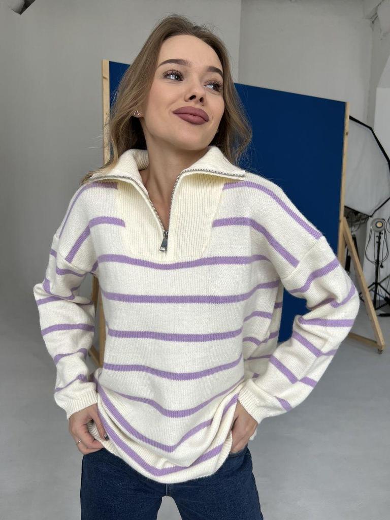 Europeisk och Amerikansk Färgblock Randig Halvdragkedja Stor Storlek Stickad Tröja Kappa