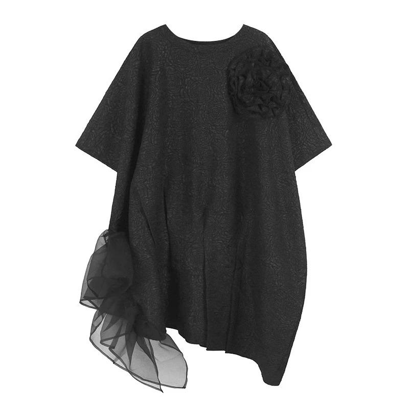 

XITAO Irregular Flower O-neck Female Dress ZMY1189 One Size чёрный