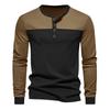 Men's Autumn New American Retro Long-sleeved Colour Blocking Henry Collar Bottoming Shirt Men's T-shirt