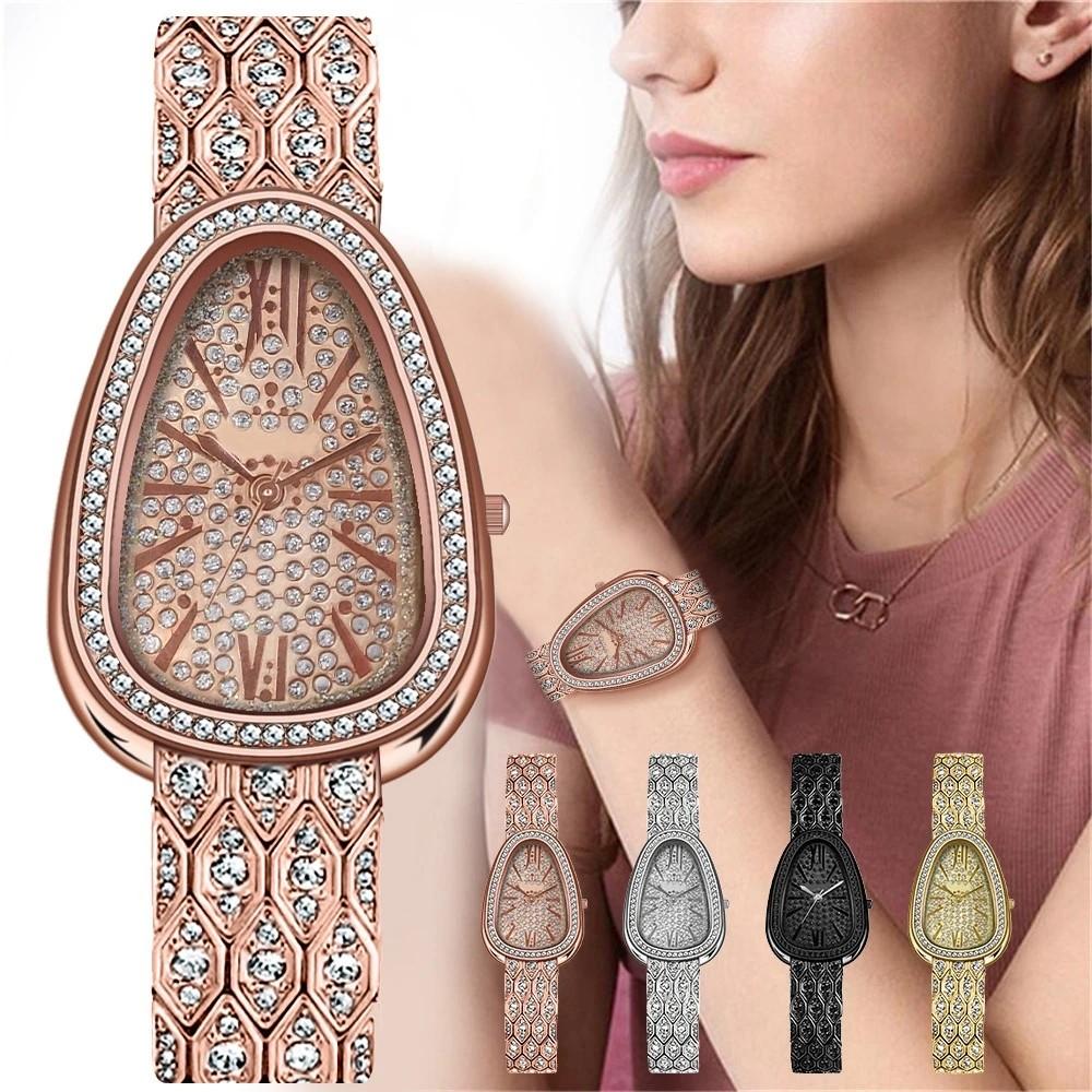 New Women Watches Snake Quartz Ladies Gold Roman Rhinestone Scale Watch Diamond Wristwatch Female Fashion Bracelet Watches Clock