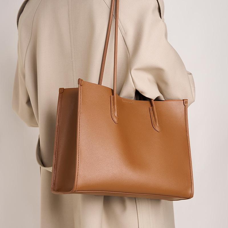 HIFASHION Minimalist Genuine Leather Large Women Tote Bags 2026 Large Capacity Casual Daily Shopping Office Shoulder Handbags