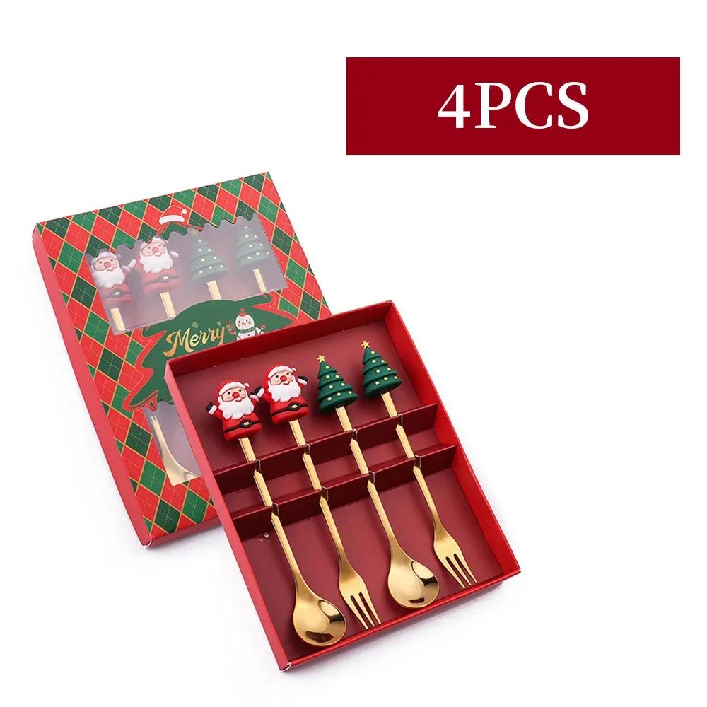

Рождественский креативный набор вилок и ложек, портативные столовые приборы из нержавеющей стали, набор столовых приборов для десерта, праздничная атмосфера, посуда