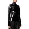 Women's European & American Mirror Leather Nightclub Zipper T-Shirt