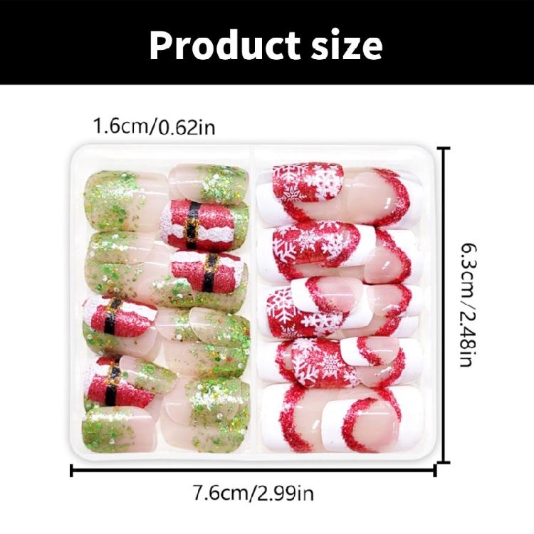 48 Pcs White Snowflake False Nails Short Square Full Cover Stick On Nails Christmas Press On Nails Manicures Supplies