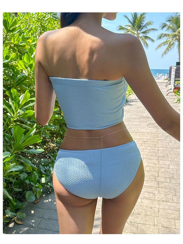 Solid Color Halter Bandeau Slimming Backless Swimsuit for Girls