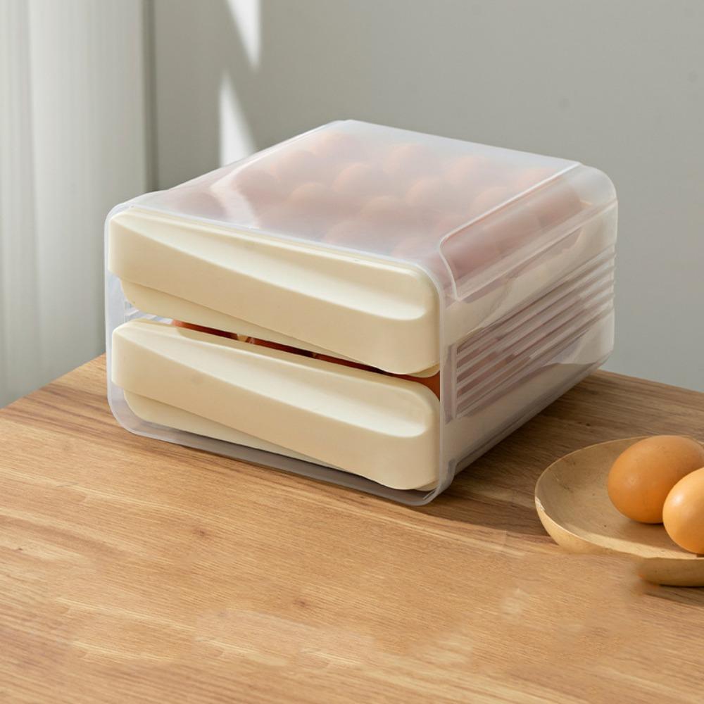 Drawer Style Double-Layer Egg Storage Box 32-Compartment Refrigerator Storage Box  Food Storage бежевый