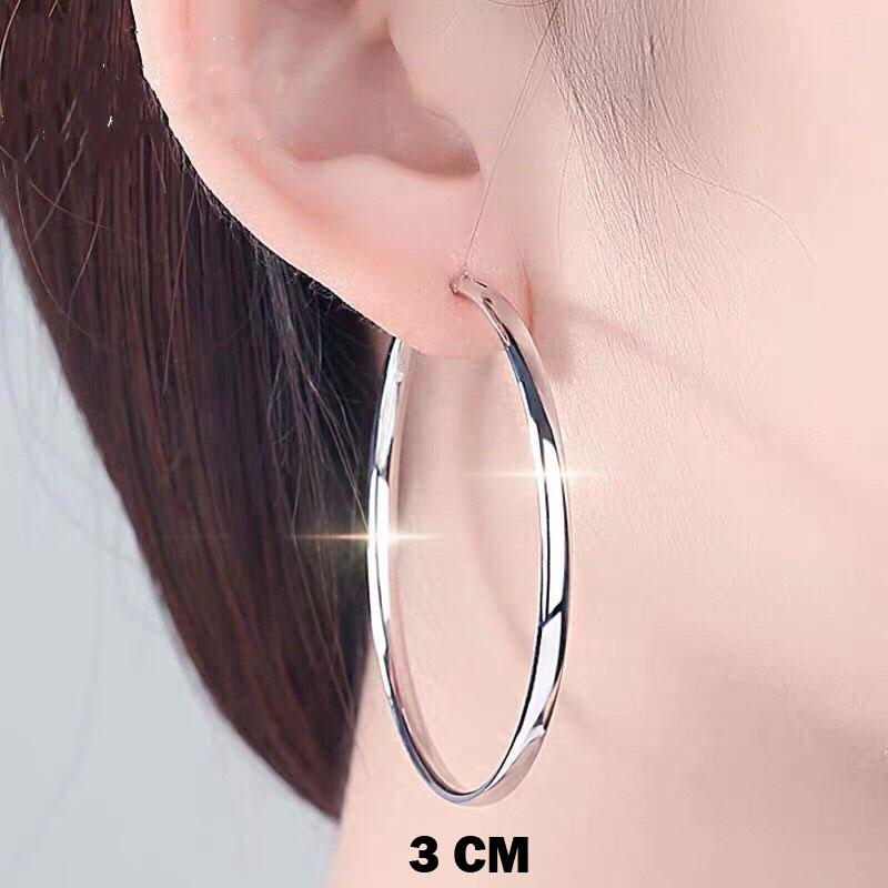 Senlissi - New Gold Plated Hoop Earrings For Women 925 Silver 3.0mm Fashion Earring 3/4/5/6/7CM