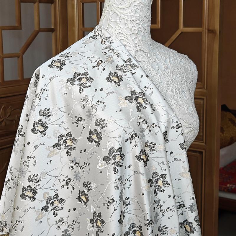 Embossed Jacquard Fabric White Beige Goldfish Design Sewing Material Cheongsam Dress Party Garment Wide 150cm Sold By Meter