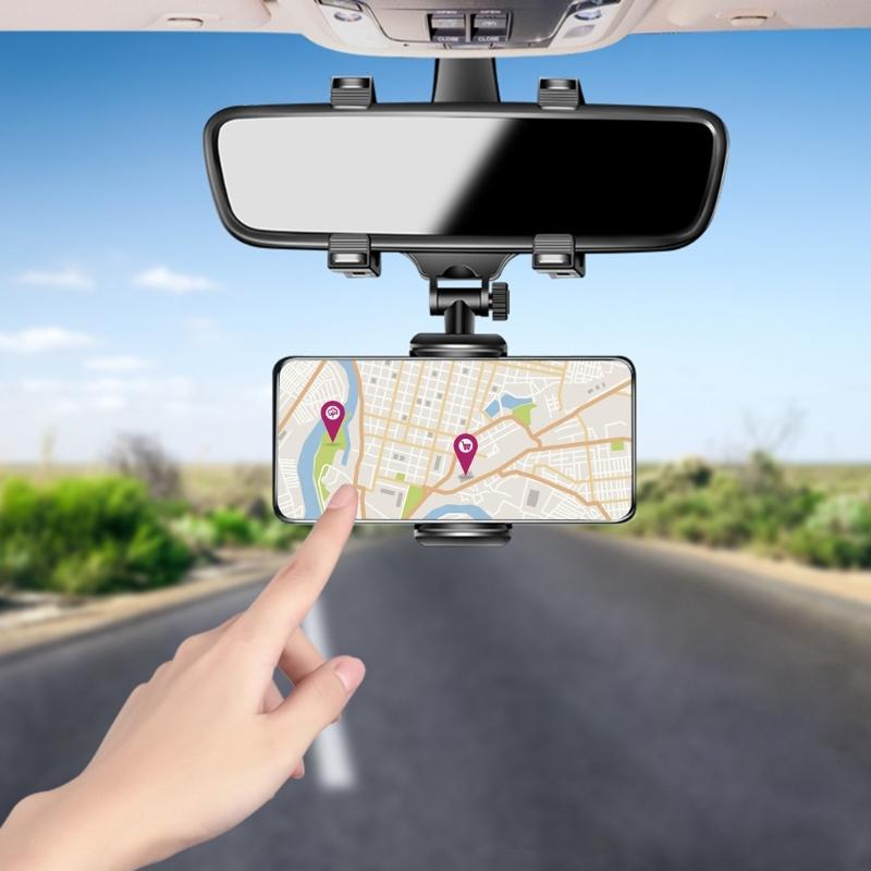 Universal Rearview Mirror Mount Phone Holder 360 Degree Rotating Rearview Mirror Phone Mount for Convenient Navigation