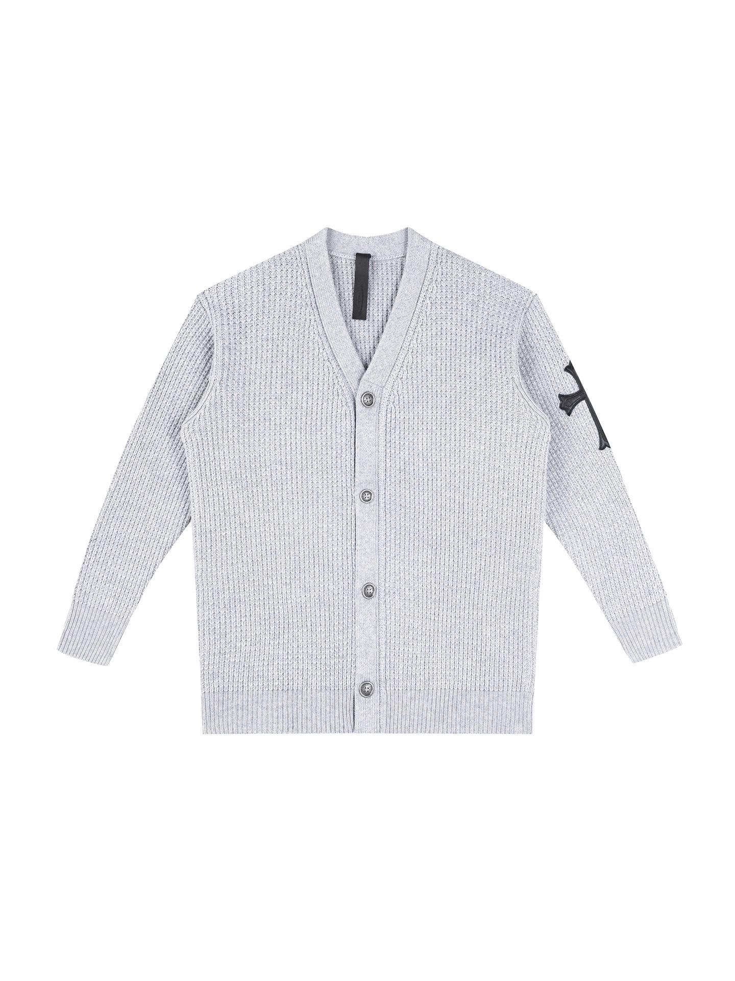 

2025SS CH Brand Waffle Knit Genuine Leather Cardigan, Unisex Gray Extra Large срібло сірий колір