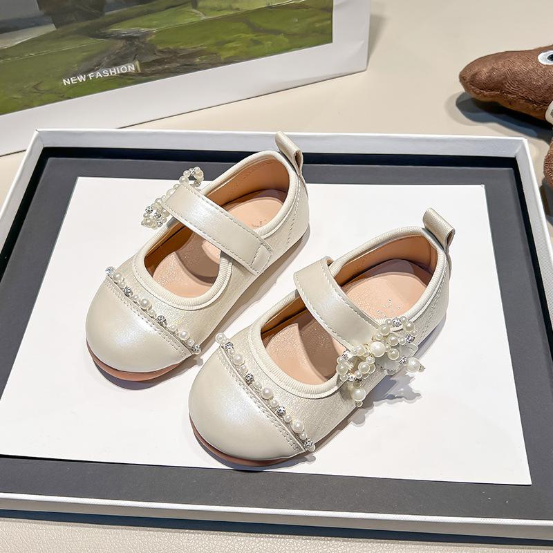 Girls' Spring 2025 Pearl Princess Shoes - Trendy Soft Sole Square-Toe Design