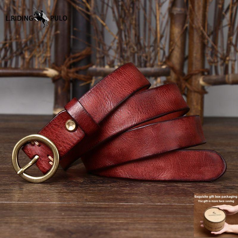 

Модный ремень из натуральной кожи с медной пряжкой для джинсов, из натуральной коровьей кожи, с круглой пряжкой, женский ремень 90cm