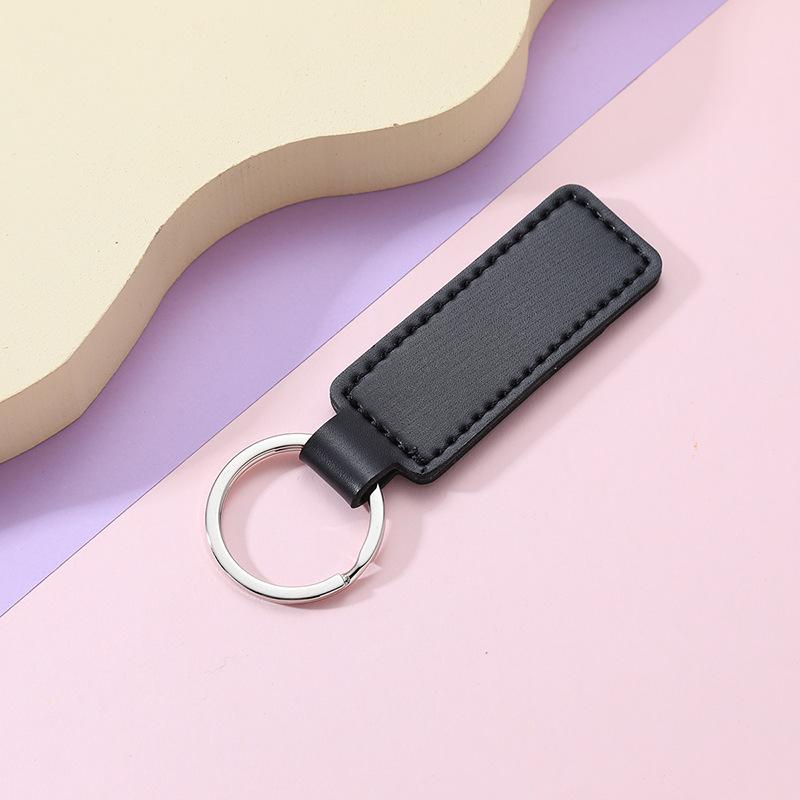 10 Colors Bright PU Leather Keychain Double-sided Car Thread Small Gift Metal Pendant PU Key Chain Simple KeyChains Keyholde