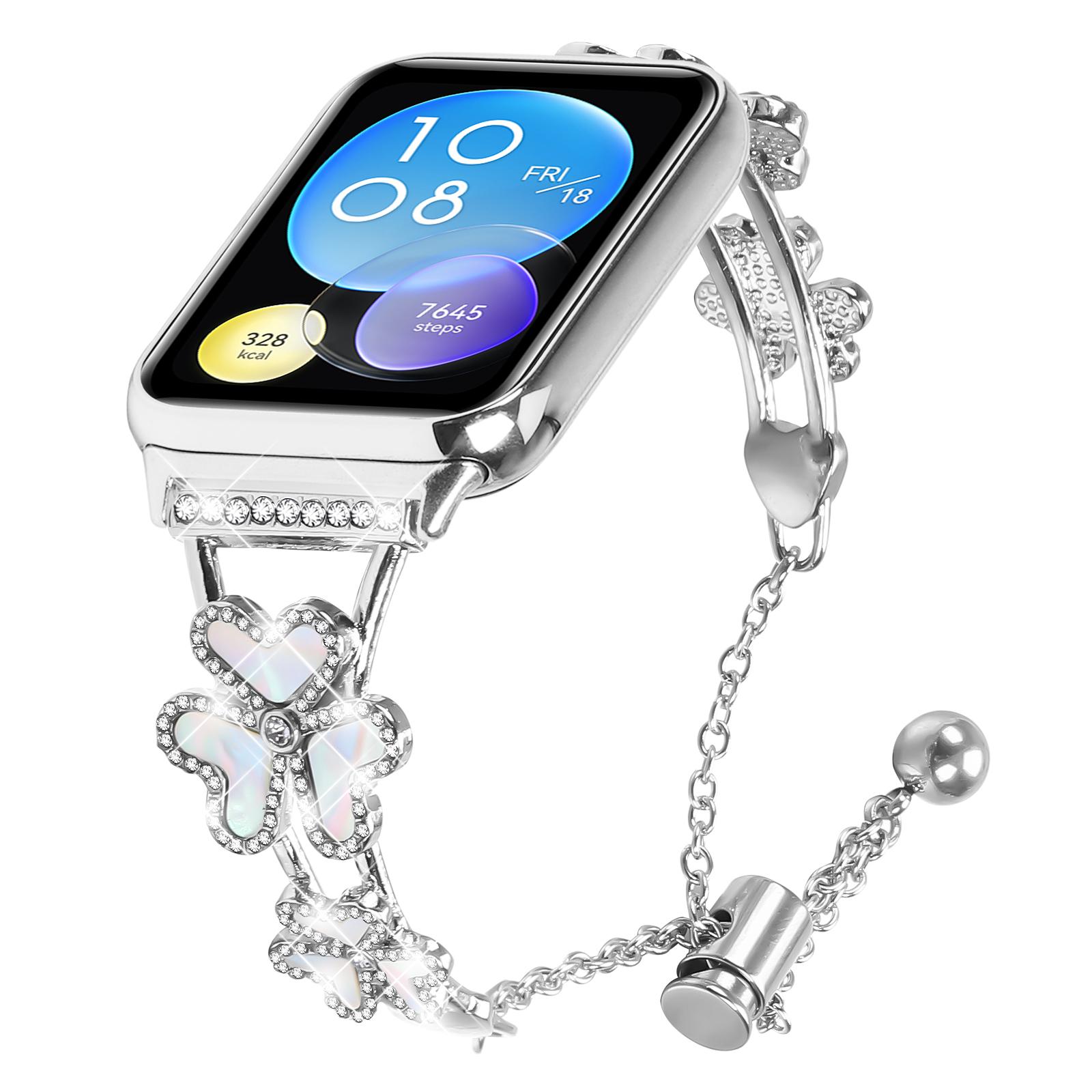 

Metal Band For Xiaomi Smart Band 8 Pro Heart Clover Decor Watch Strap Replacement Silver
