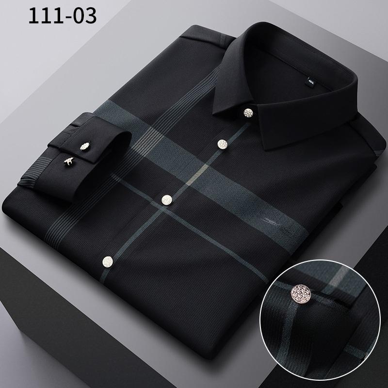 New in Shirts Luxury Long Sleeve Shirts for Men Slim Fit Casual Tops Elegant Anti-Wrinkle Elastic Soft Nylon Plaid Clothes
