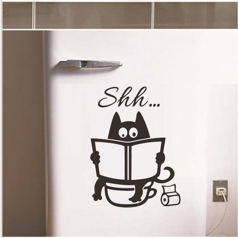 Lustiger „Shh Cat“-Toilettensitz-Aufkleber, WC-Eingangsschild, Persönlichkeit, Badezimmer-Wandaufkleber