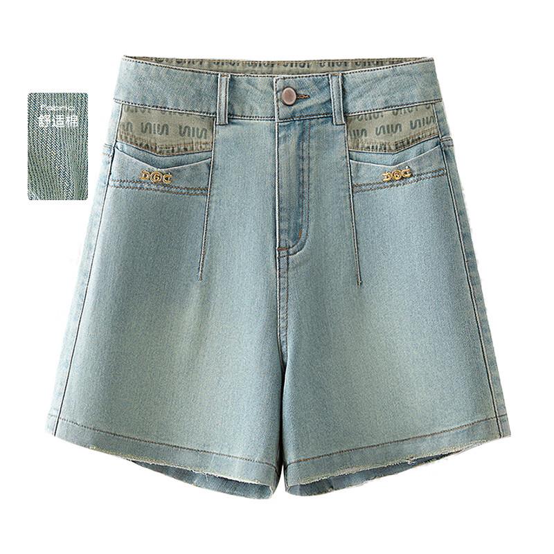 Sisbashe High-Waisted Letter-Detailed Wide-Leg Denim Shorts XL