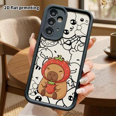 Phone Case: 2D Flat, Fits Samsung Galaxy A34 A35 M05 M06 S20 S22 S21 FE Plus 5G Protective Cases, Strawberry Cap Capybara, Perfect Christmas and Hallo