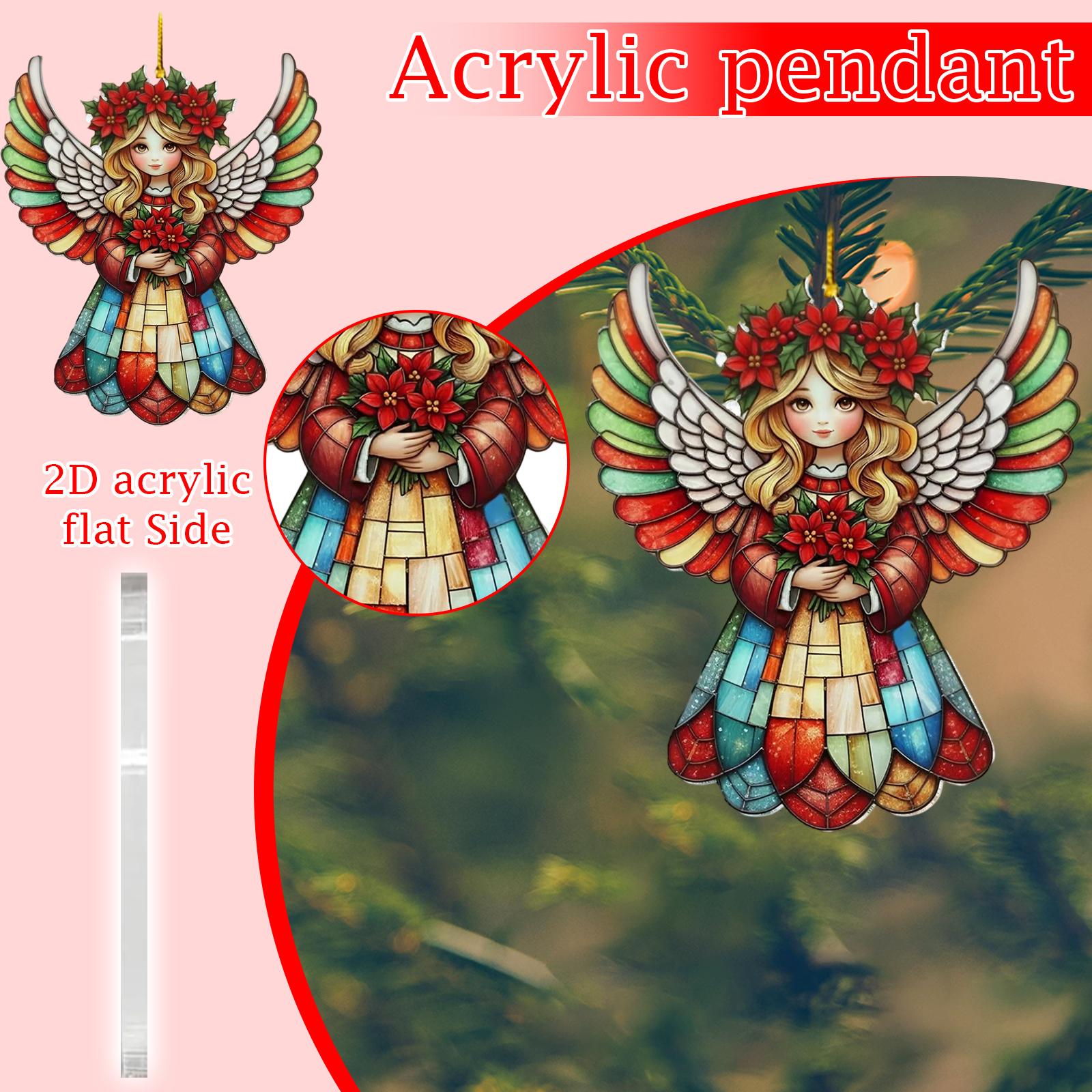 

1pc Bouquet Angel Acrylic Pendant 2D Acrylic Christmas Decoration Pendant Christmas Tree Pendant,Home Colorful Suncatchers One Size