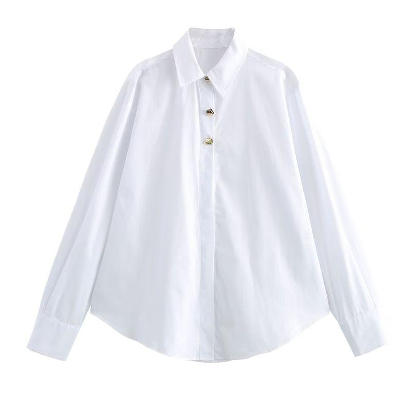 Kaslead New Arrival Women's Clothing Fashion Style Patchwork Button Decoration Long Sleeves Lapel Simple Shirt 2238534