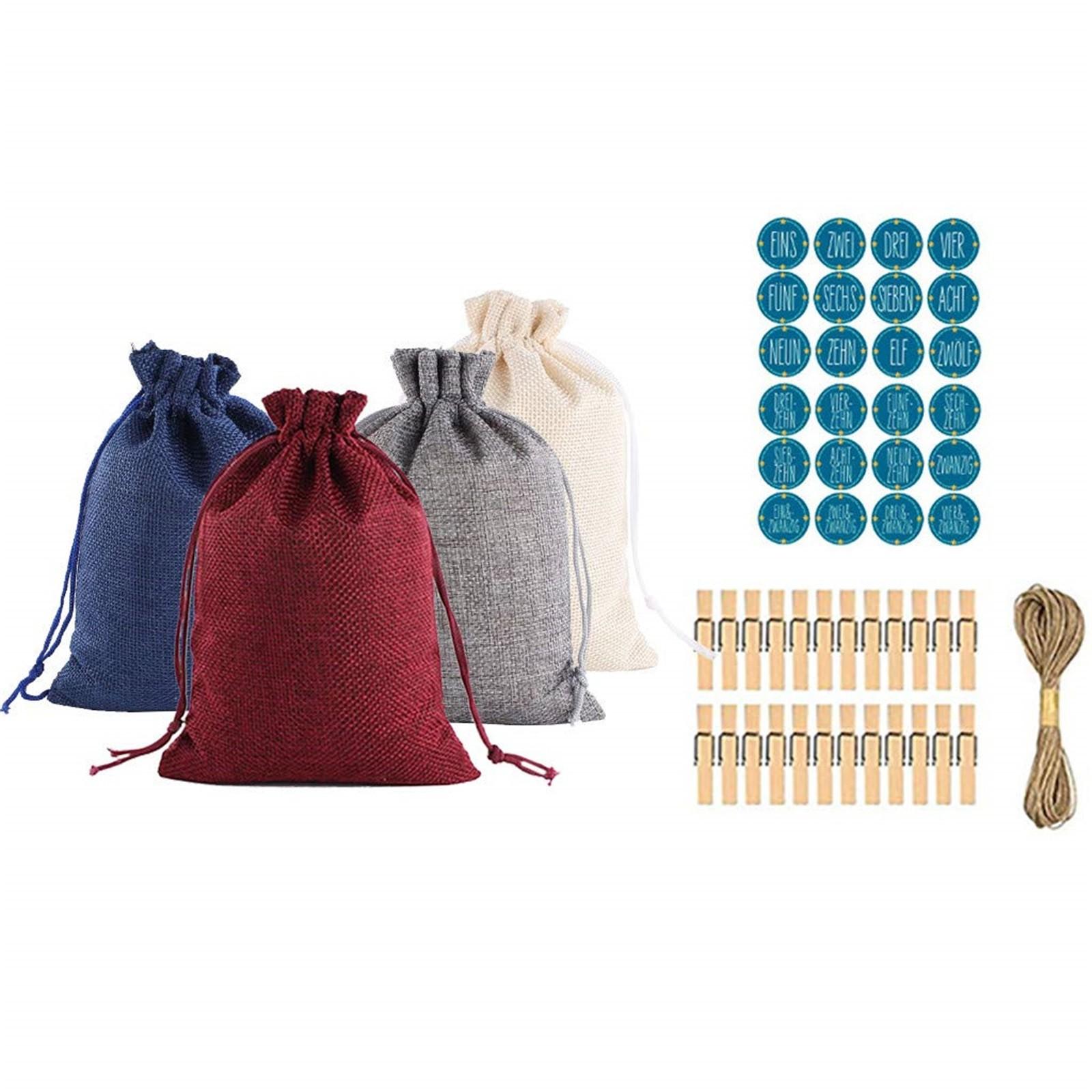 

Сумка для цукерок з різдвяним візерунком 1-24, пакет з бавовняним лляним подарунковим календарем One Size