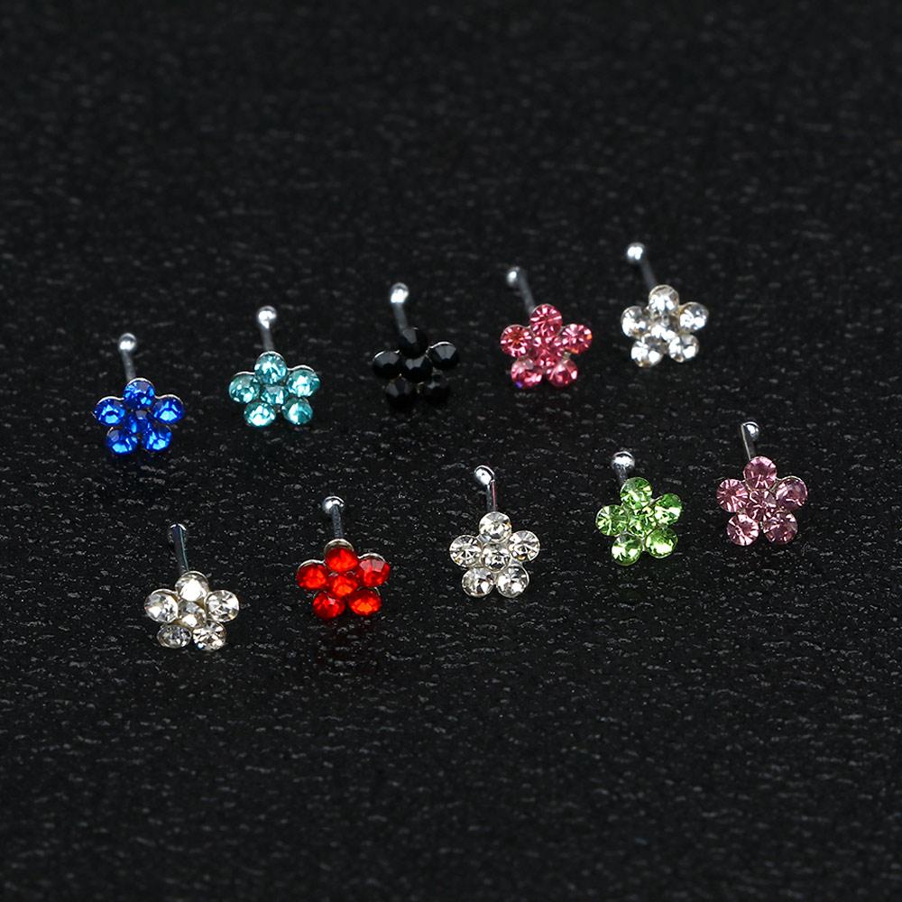 20PCS Silver Jewelry Fashion Accessories Gems Flower Nose Rings Body Piercing Nose Studs Ring