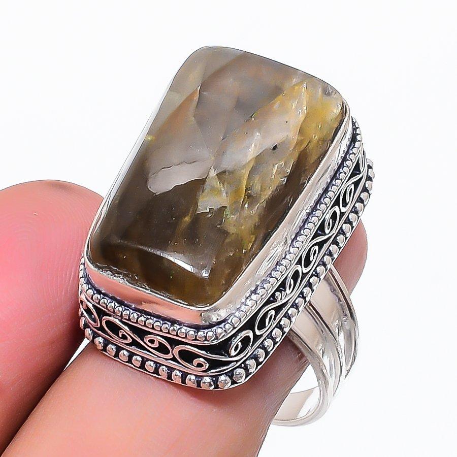 Natural Labradorite Gemstone 925 Sterling Silver Jewelry Ring Size 9 D2Z80