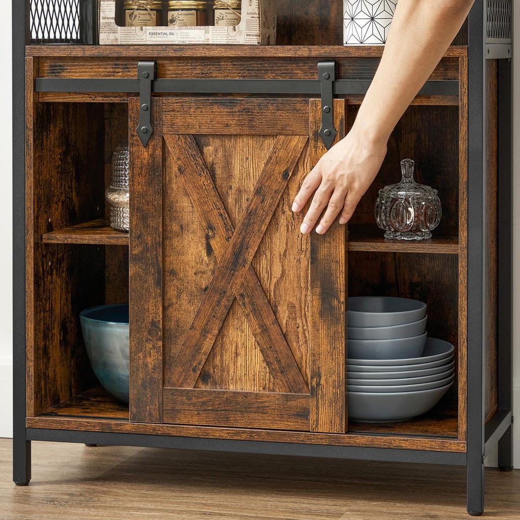 VASAGLE Armadio contenitore, Armadietto con Porta a Scomparsa tipo Stalla, Scomparto Aperto, Ripiano Regolabile, Industriale, per Corridoio, Soggiorno, Cucina, Studio