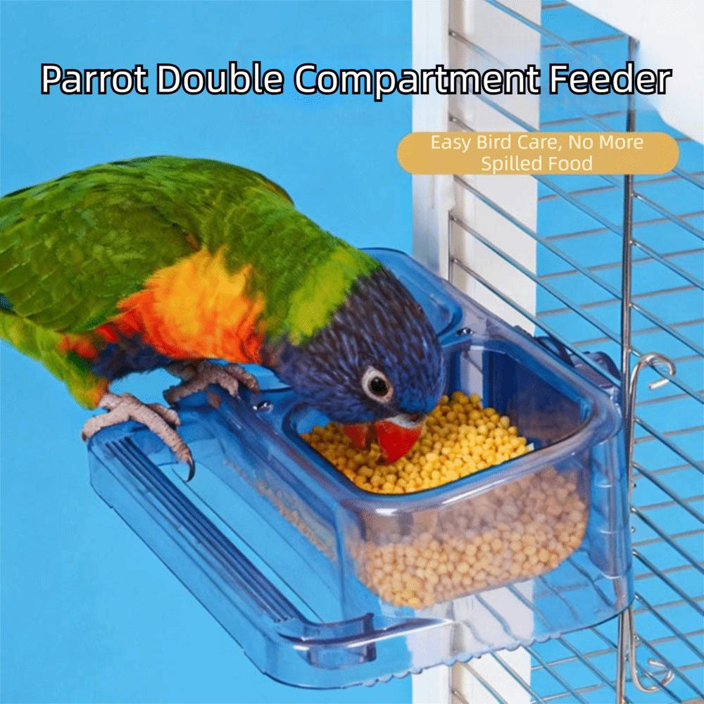 Double Bowl Parrot Splash Proof Feeder Splash Proof Large Capacity Bird Feeding Water Box Transparent with Stand Stick