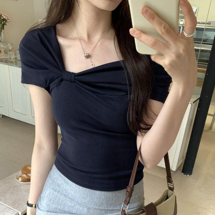2025 Chic Off-Shoulder Short-Sleeve Women's Slim Top
