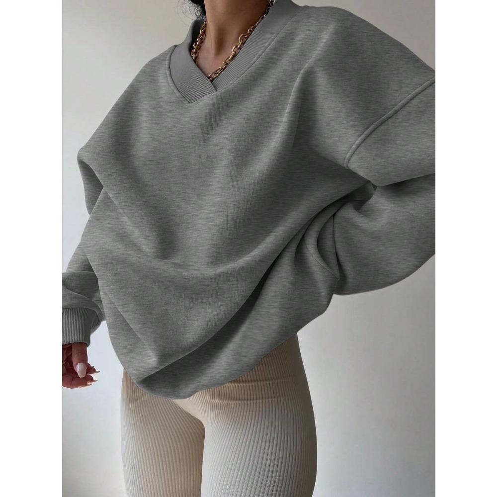 Elegant Fleece Top Women Pullover Regular Crew Neck Loose Fit Sweatshirt Casual Velvet Hoodie