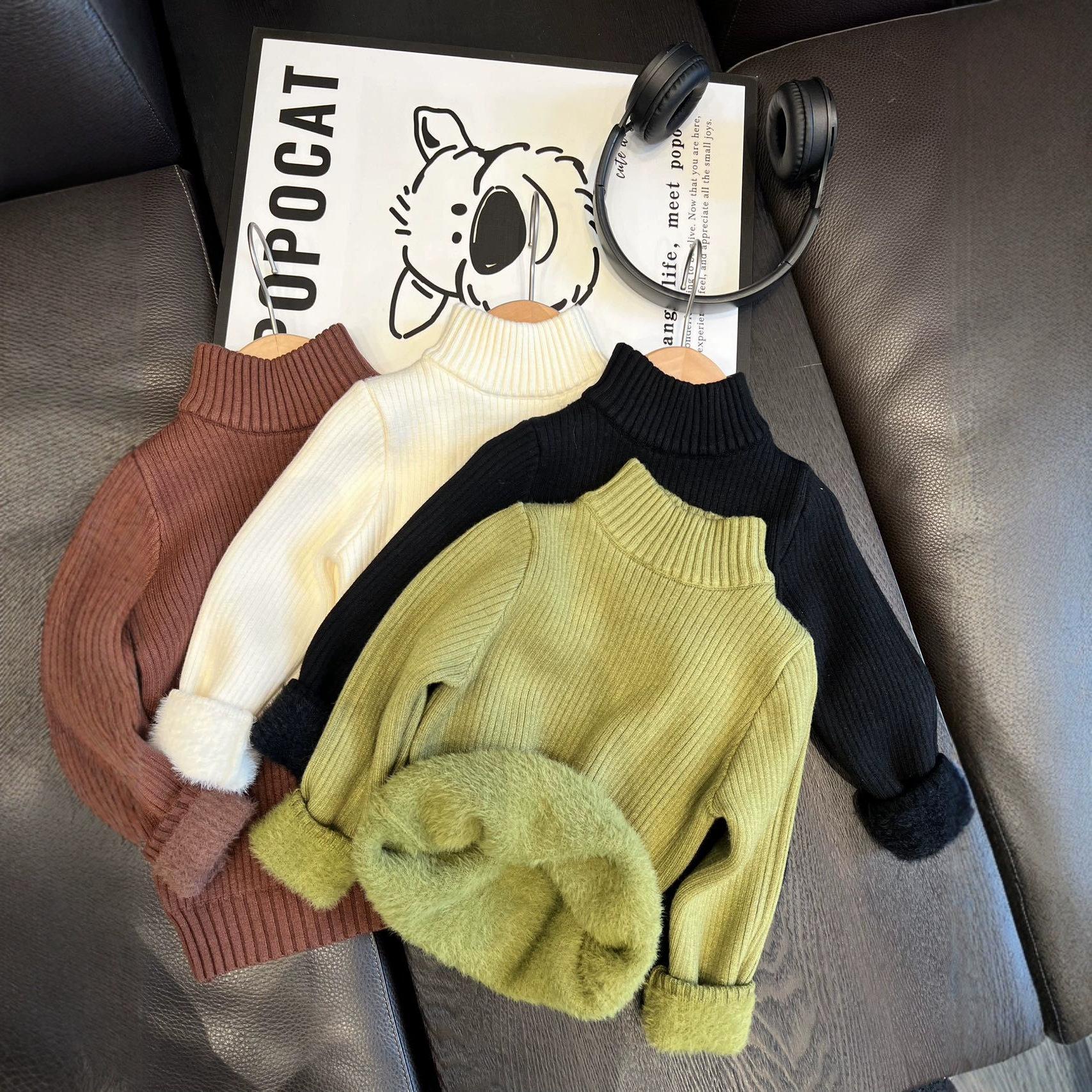 Kids Autumn Winter Fleece Lined Knit Sweater Thick Warm Pullover Top For Boys And Girls 80