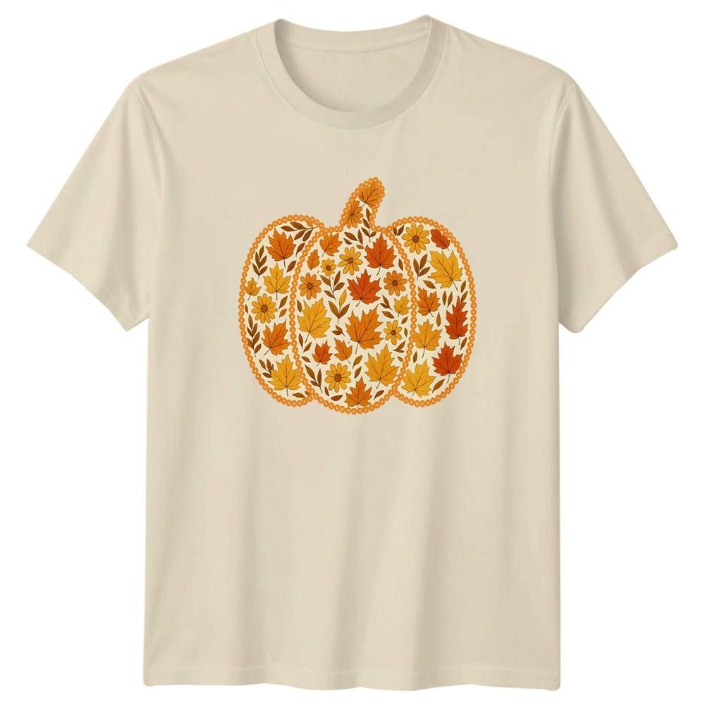 Autumn Harvest Floral Pumpkin Fall Unisexs TShirt Boho Maple Leaf Seasonal